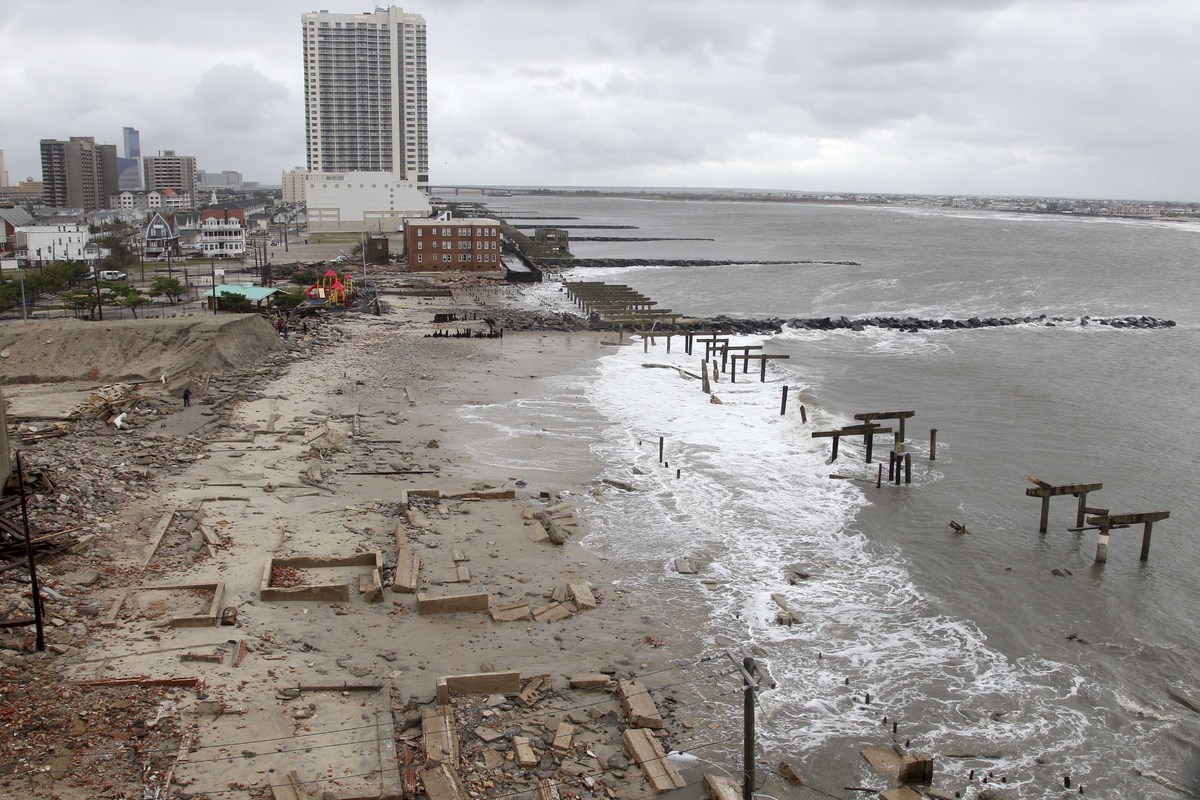 Photo:  Foundations and pilings are all that remain of brick buildings and a boardwalk in Atlantic City, N.J.,Oct. 30, 2012